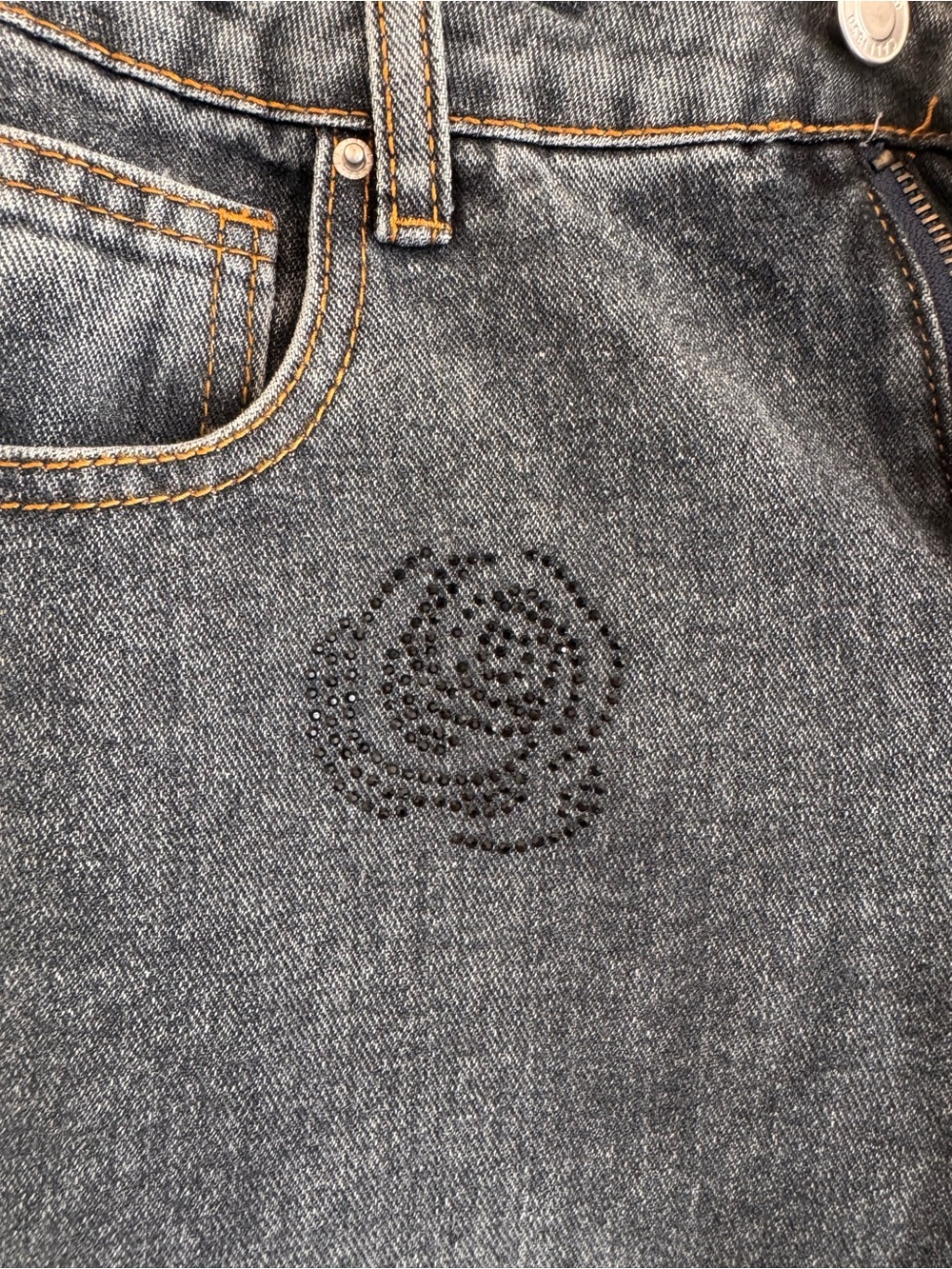 Rose Rhinestone Low Rise Slouchy Jean - Picture 7 of 13